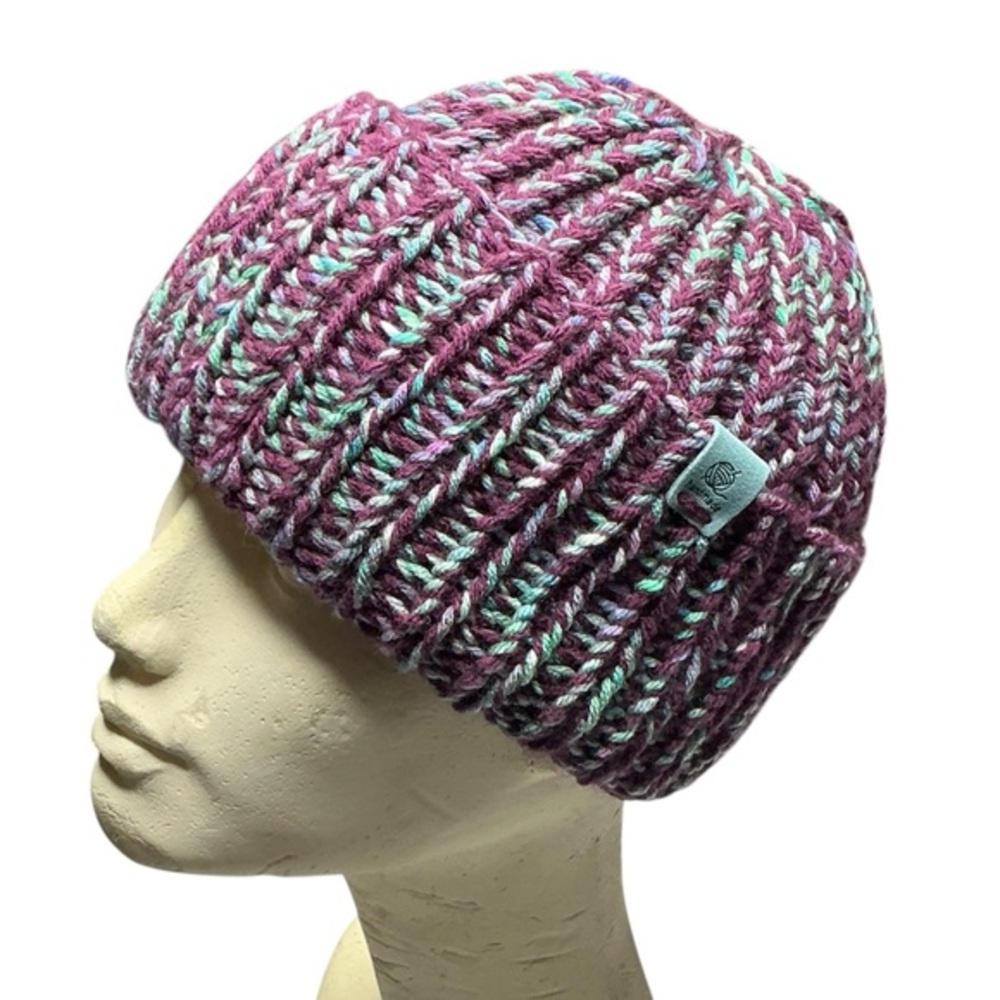 Handmade Chunky Knit Beanie Multicolor Purple Winter Fall Handcrafted Hat